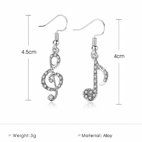 Any 4/$25! Silver Crystal Pave Music Note Earrings - Picture 9 of 11